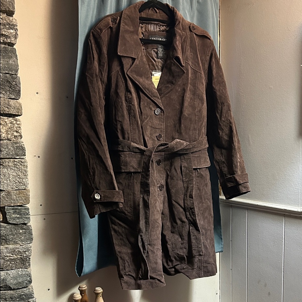 Brown Suede Trench Coat Thermolite Plus Liner w/ tags